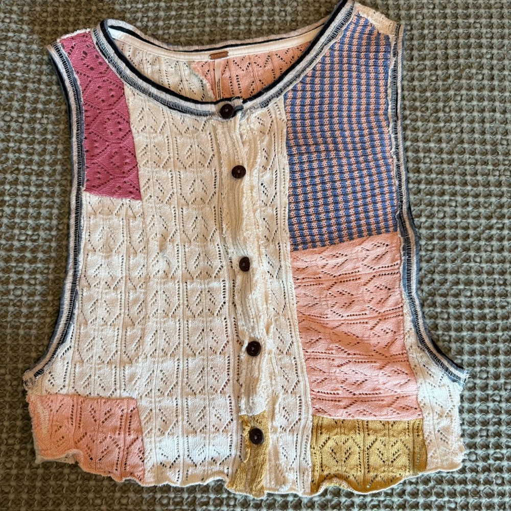 Free People Pink and Cream Knit Vest